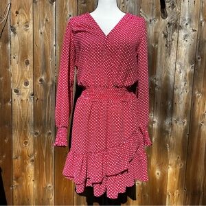 Michael Kors Red Floral Patterned Long Sleeve Dress